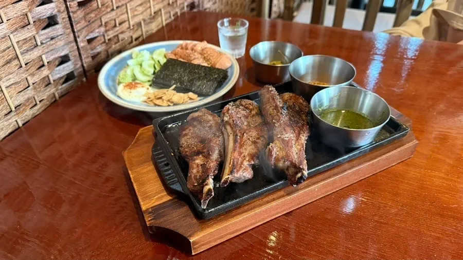 양갈비 숄더와 명란 야끼, 새로와 콜라 한 상