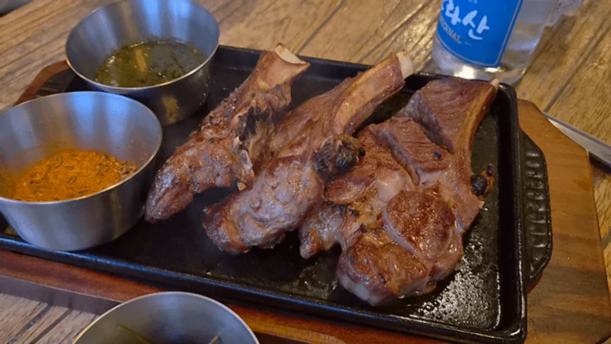 Lamb shoulder rack cut with scissors