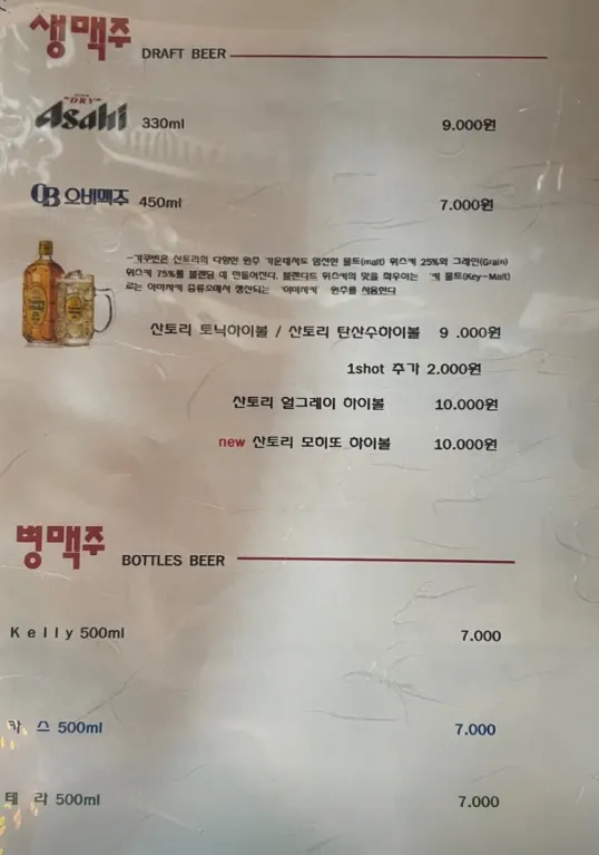 Drinks menu page
