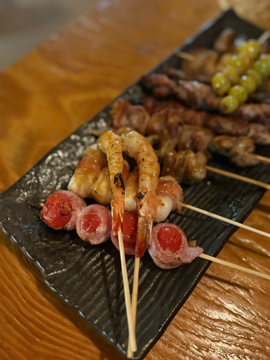 Mixed skewers freshly grilled