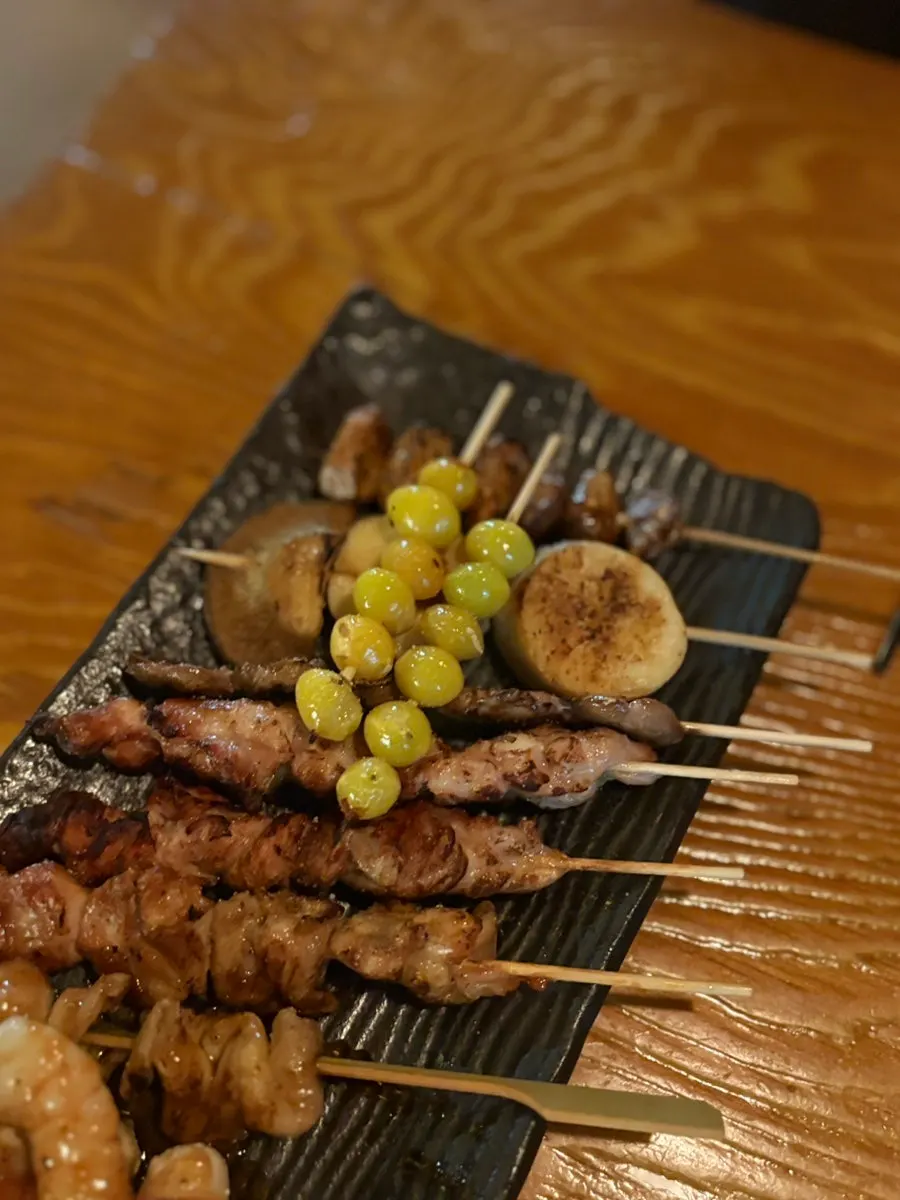 Grilled skewers paired with draft beer
