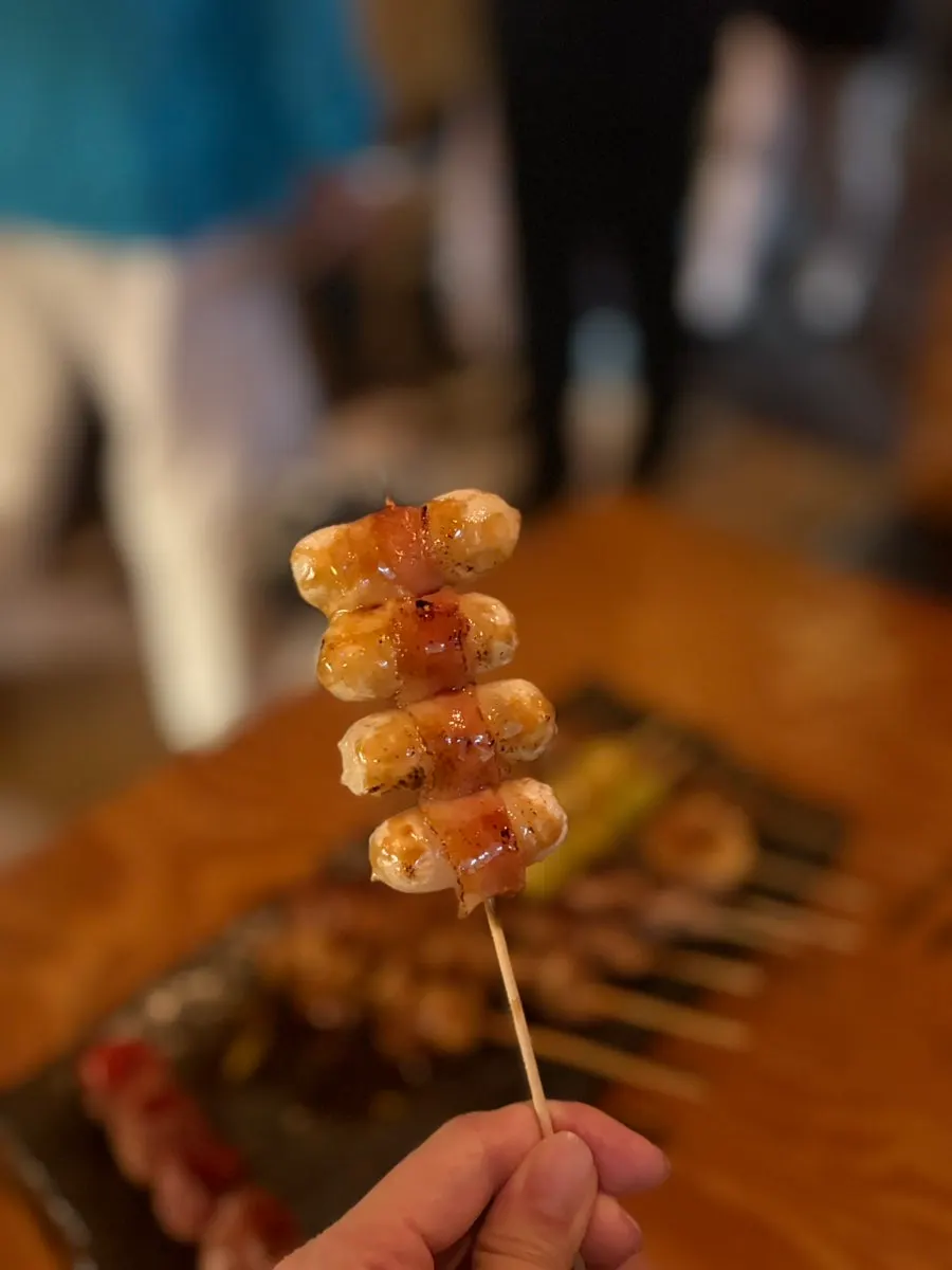 Mixed skewers including beef heart and chicken neck meat