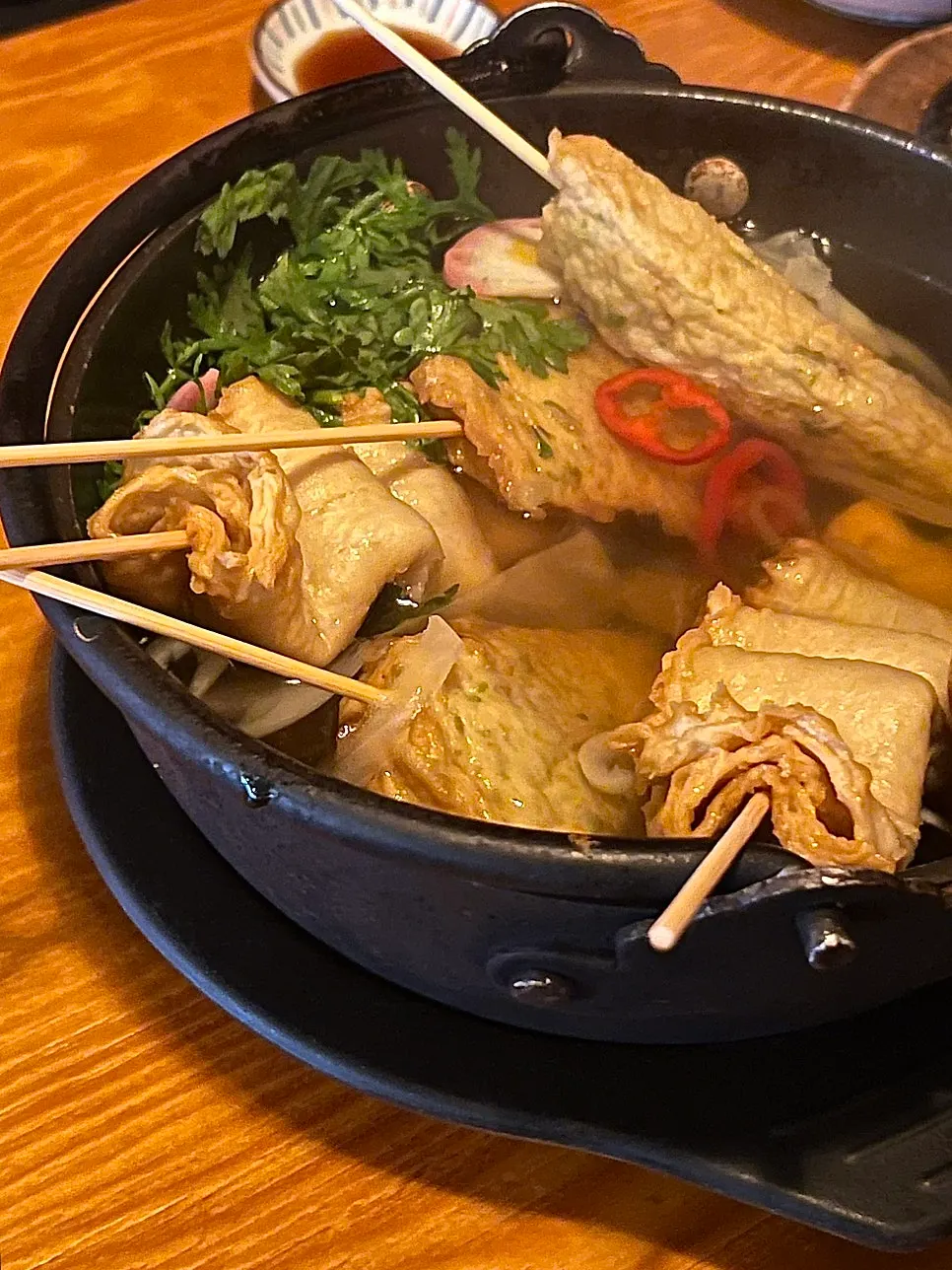 Odeng nabe with curly, cheese, and chili fish cakes