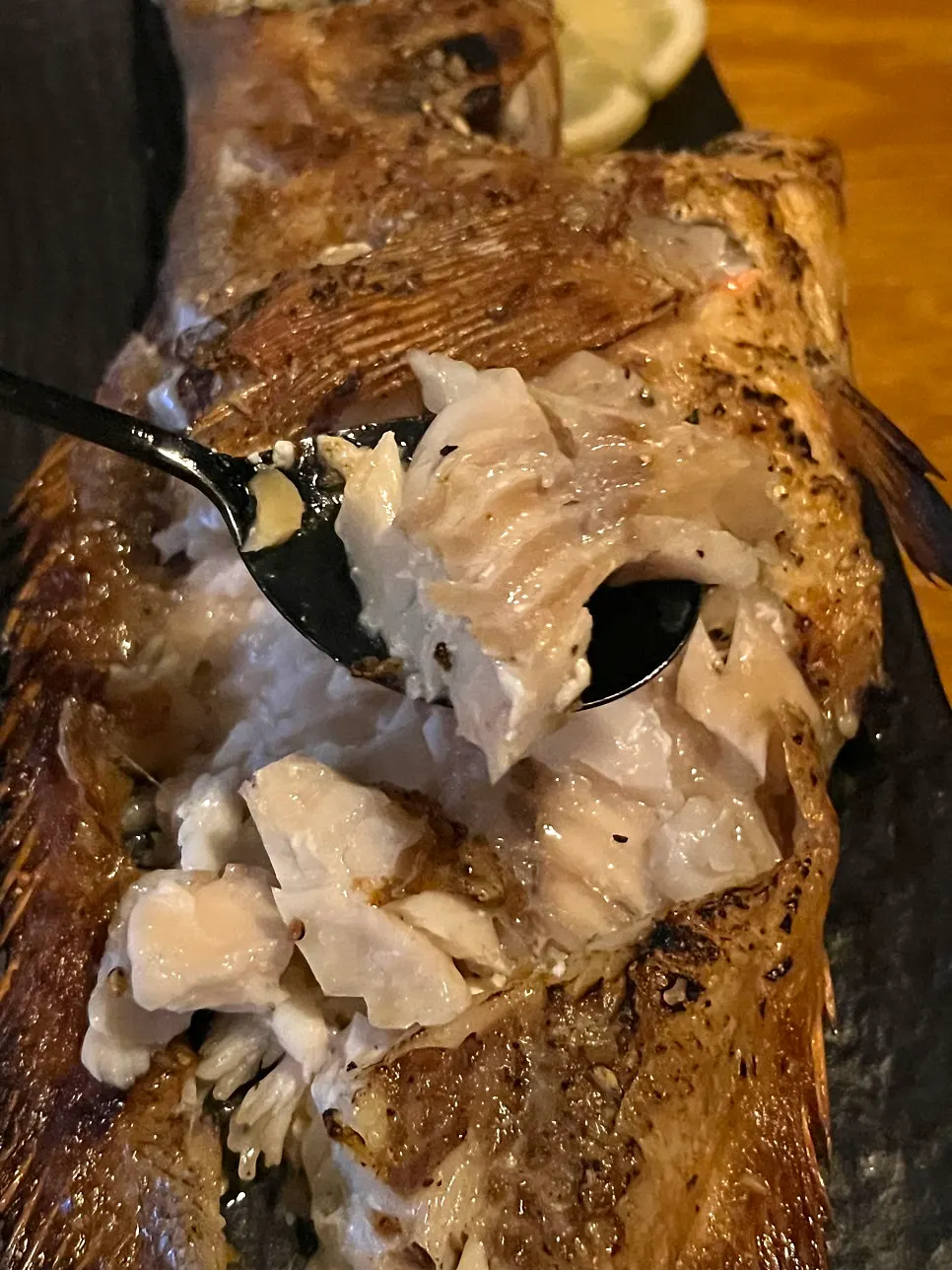 Close-up of flaked atka mackerel meat