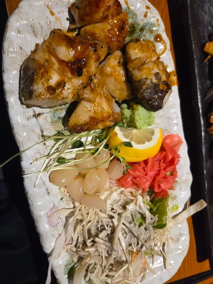 Charcoal-grilled sea bass
