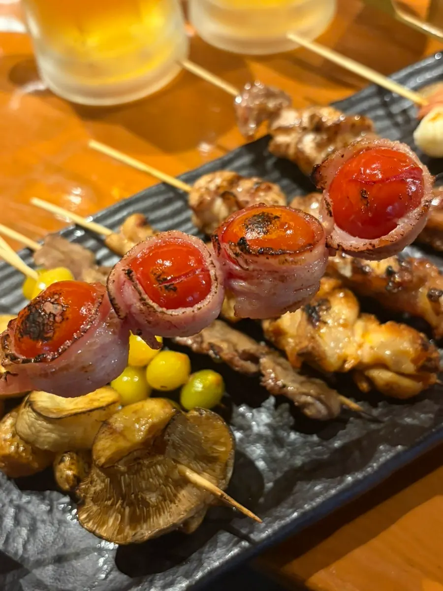 Plate of assorted grilled skewers