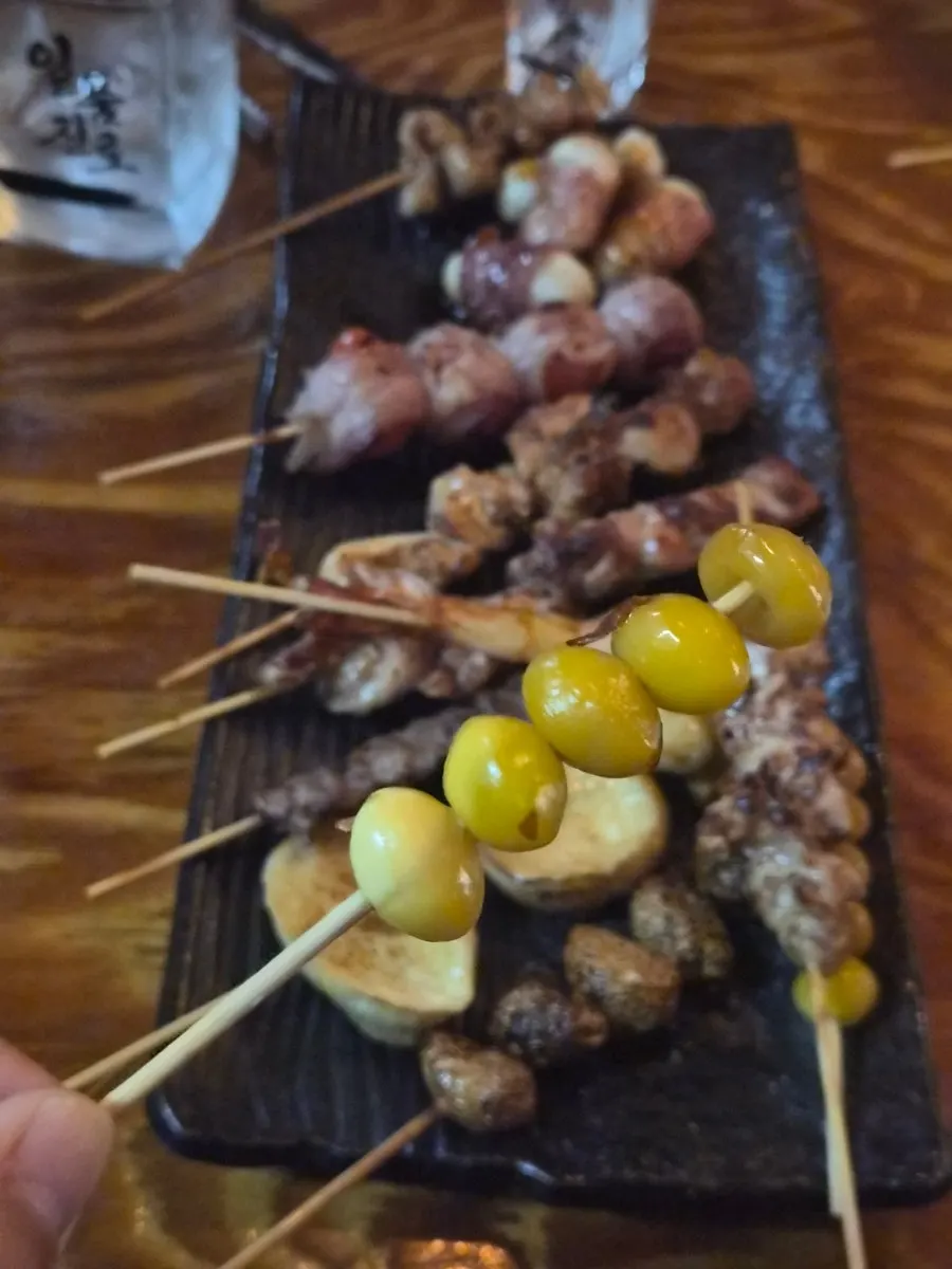 Close-up of a juicy meat skewer