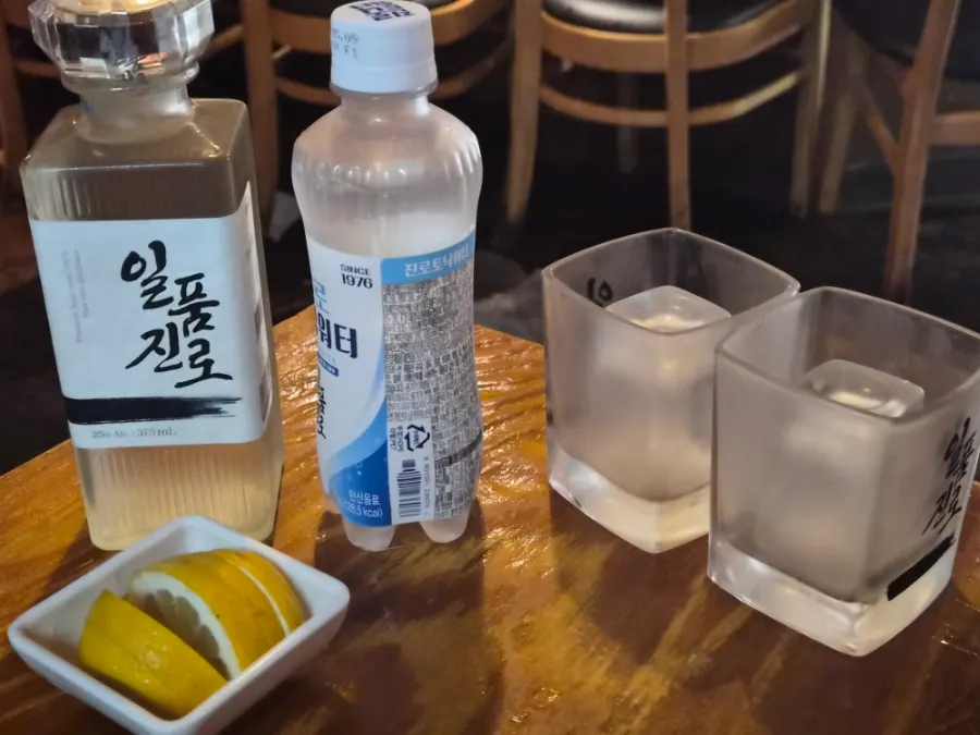 A bottle of Ilpum Jinro on the table