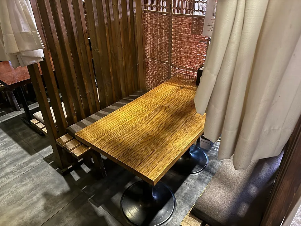 Private seating divided by partitions