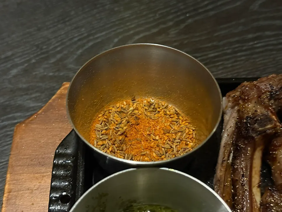 Cumin sauce served with the lamb ribs