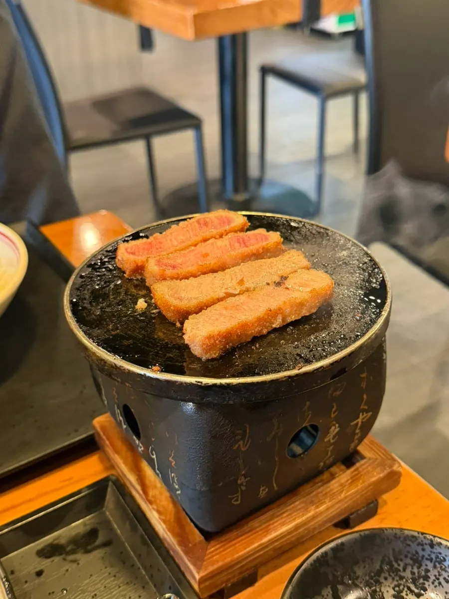 Cross-section of juicy sirloin gyukatsu