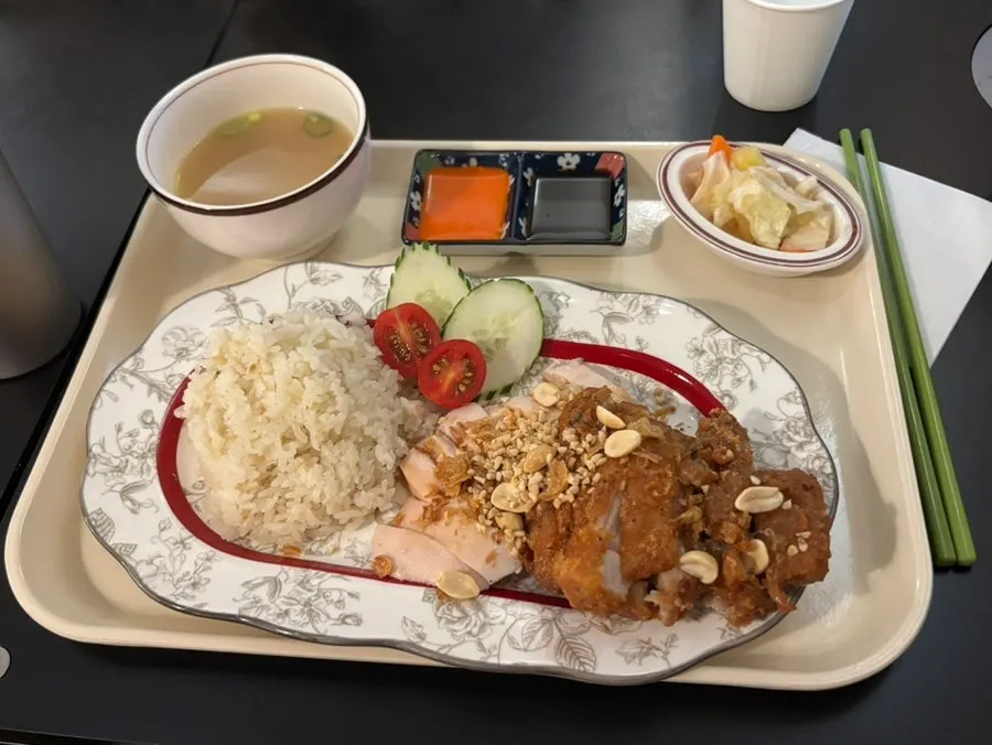 Singapore chicken rice with half-and-half chicken