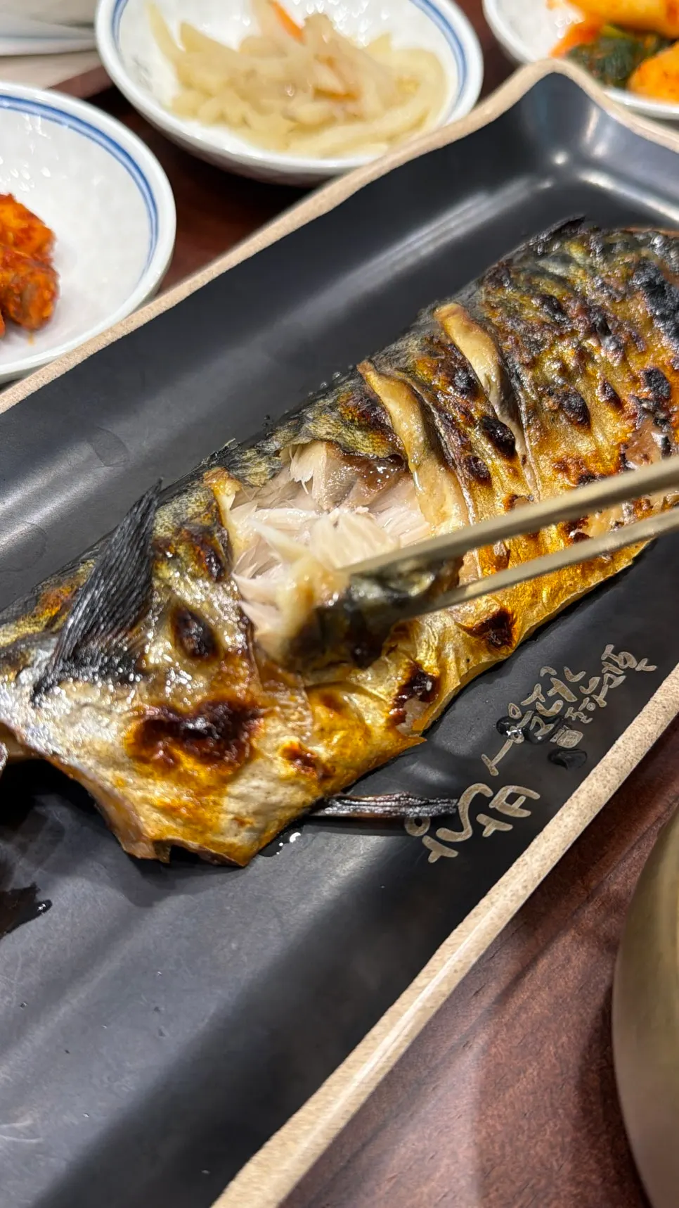 Hefty grilled mackerel with basic side dishes