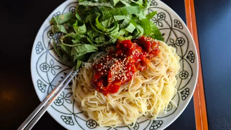 A plate of perilla oil octopus pasta