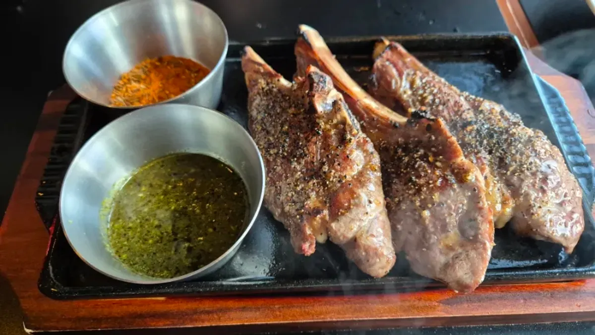 Lamb shoulder rack with two sauces