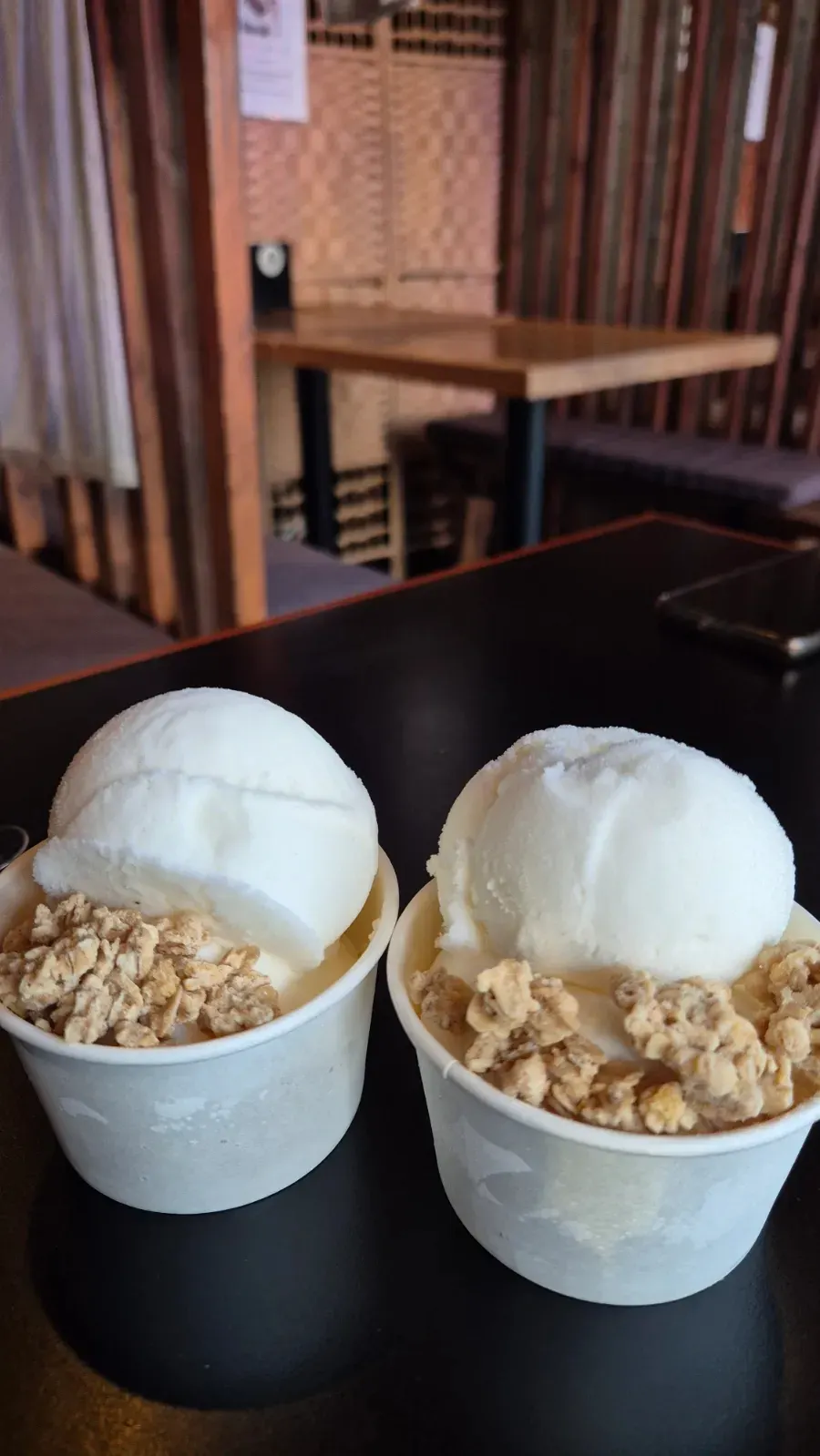 A generous serving of yogurt ice cream