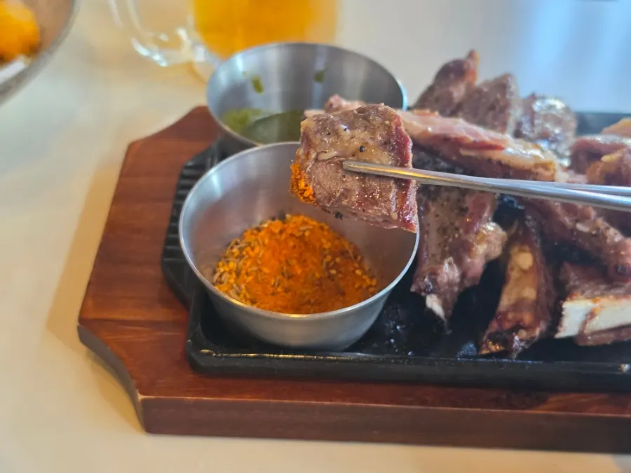 Cross-section of sliced lamb shoulder rack