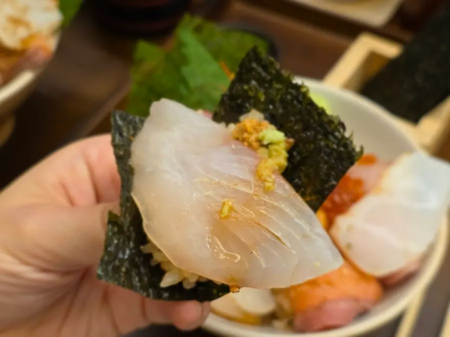 Close-up of assorted sashimi on premium kaisendon
