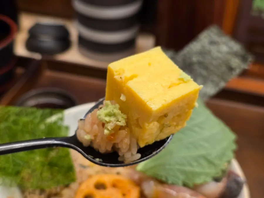 Close-up of smoky, seared abrudon ingredients