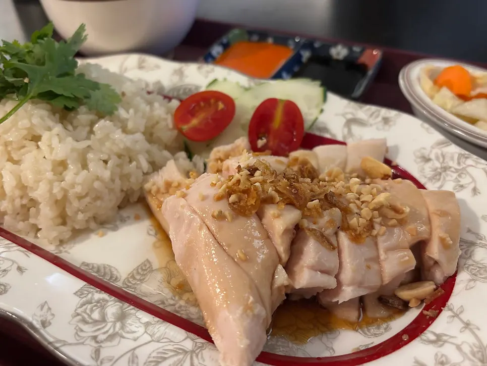 A plate of Singapore chicken rice