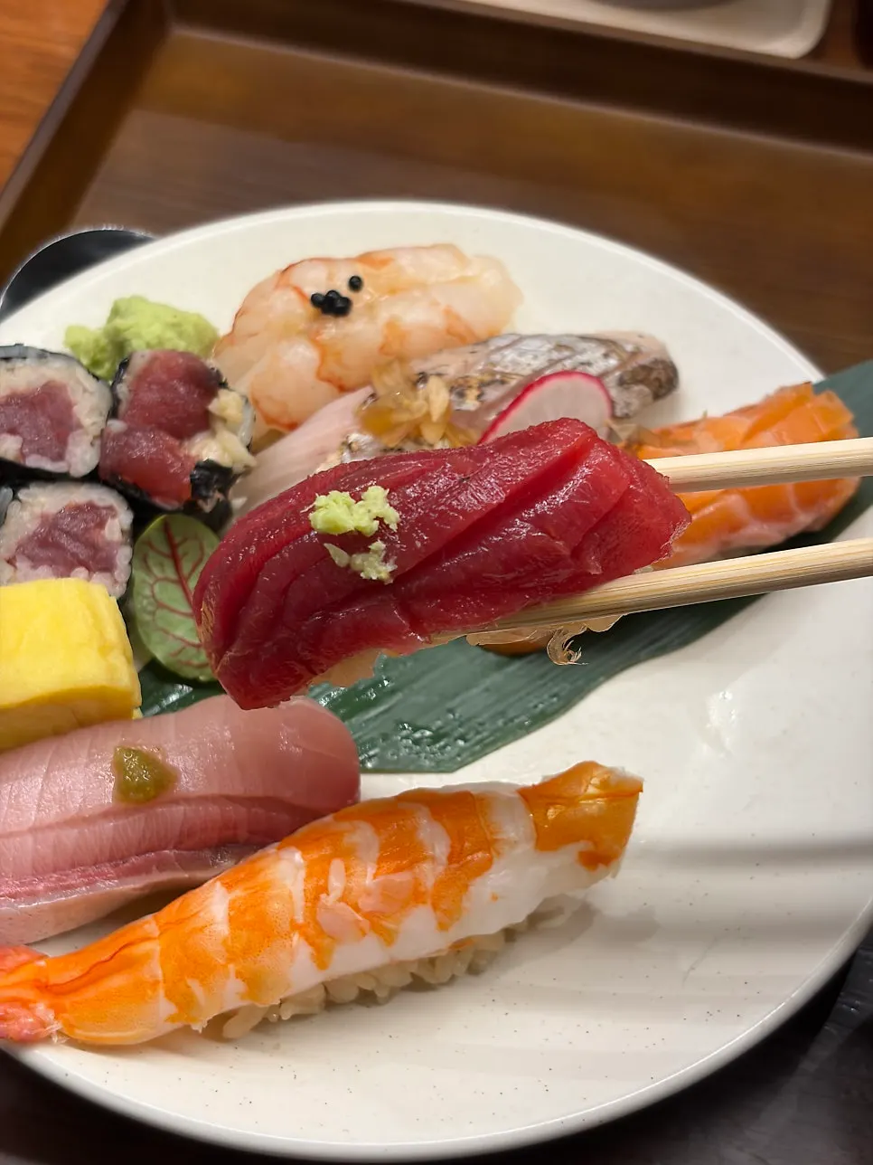 Deep-colored tuna akami sushi