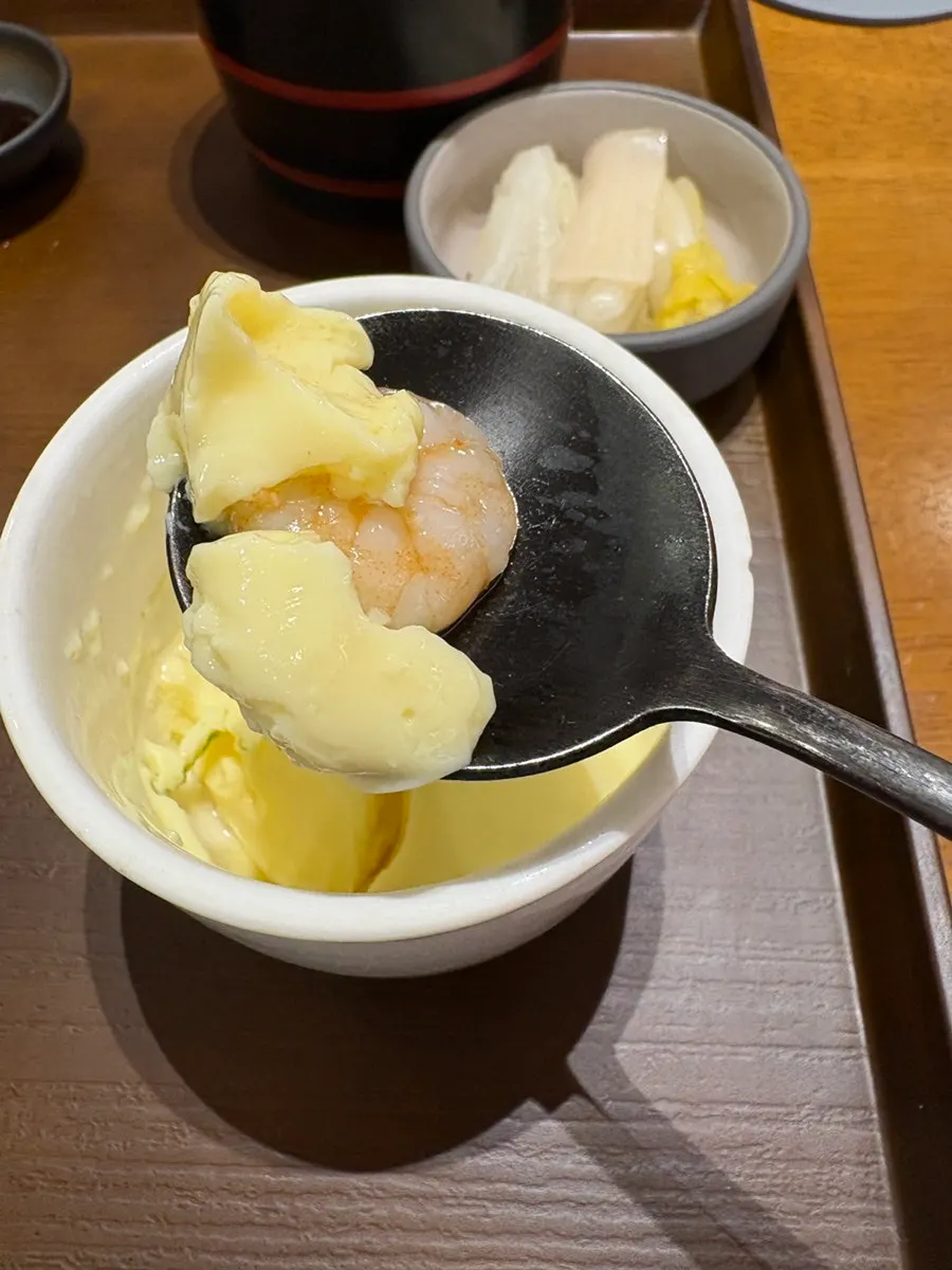 Steamed egg with shrimp and ginkgo nuts
