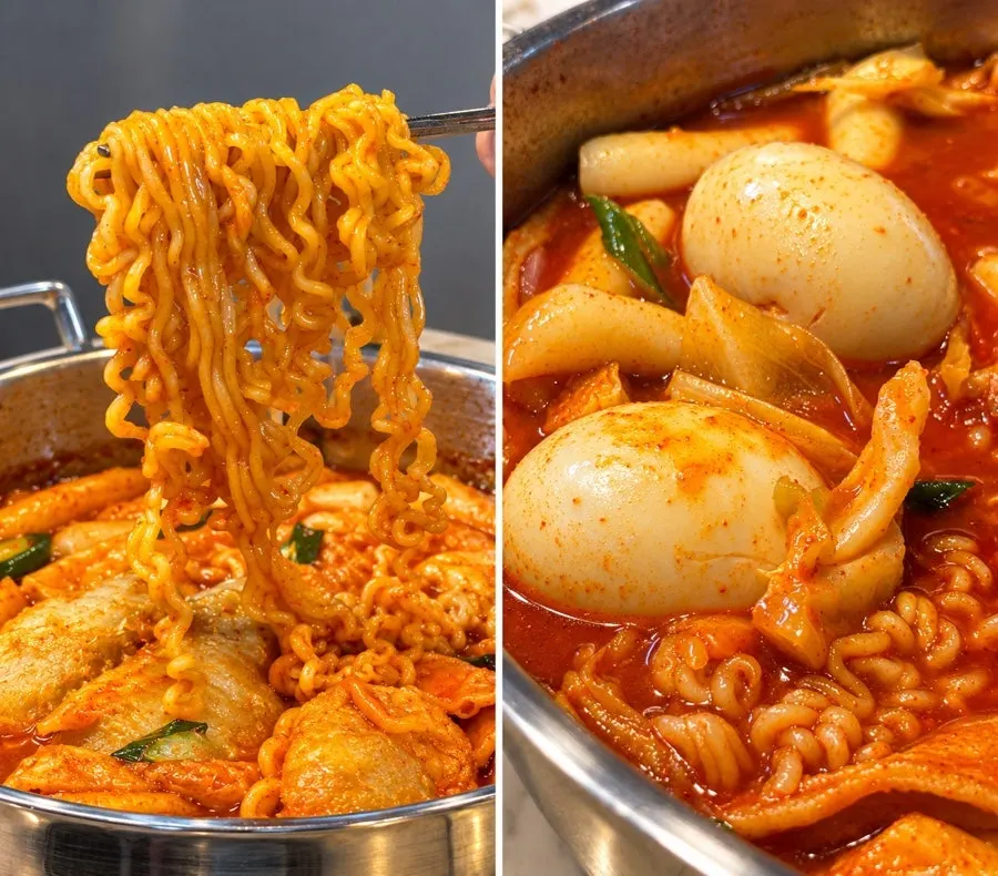 Tteokbokki instantáneo cocinado en nivel medio