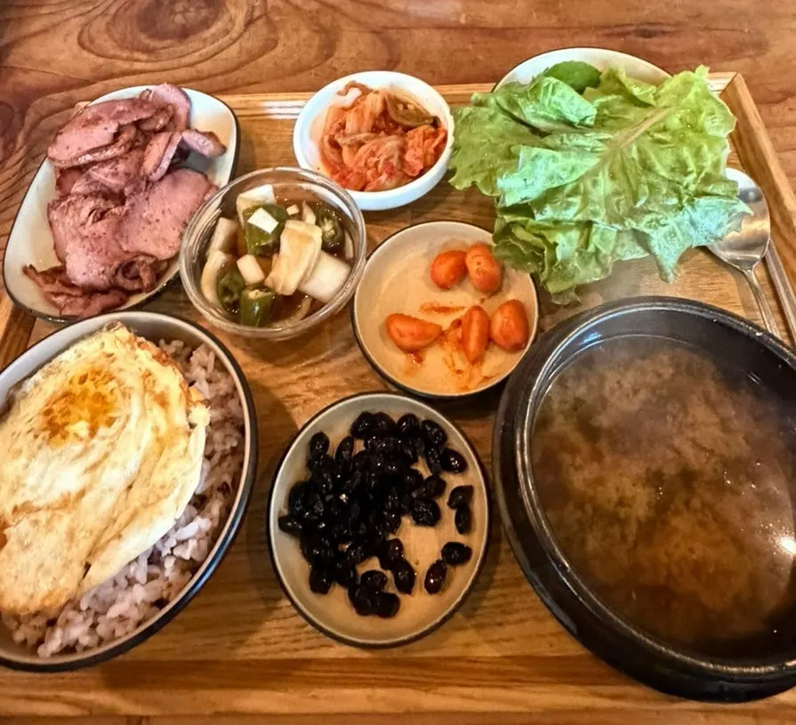 Smoked duck set meal spread