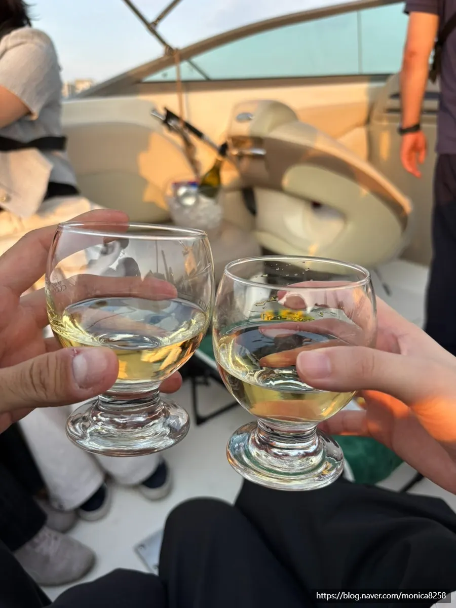Enjoying wine on a yacht on the Han River