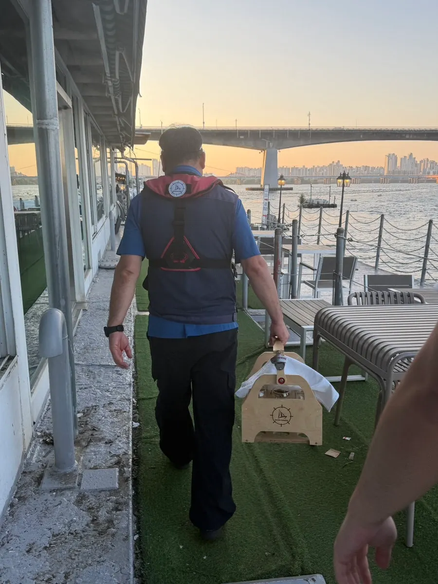 Walking to the yacht boarding location