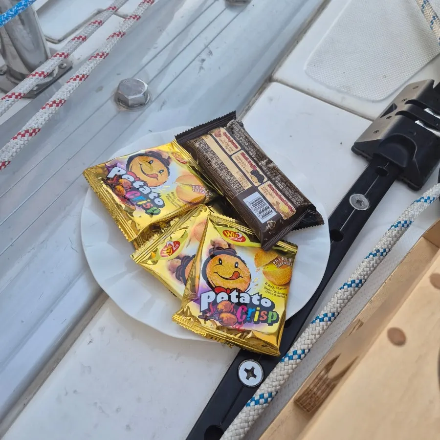 Enjoying wine and snacks on the yacht