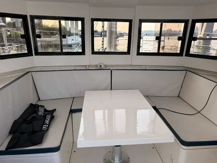 Below-deck yacht space with a bedroom
