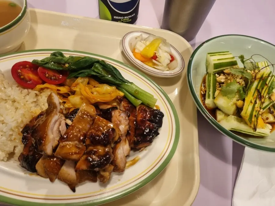 Light char siu chicken rice meal