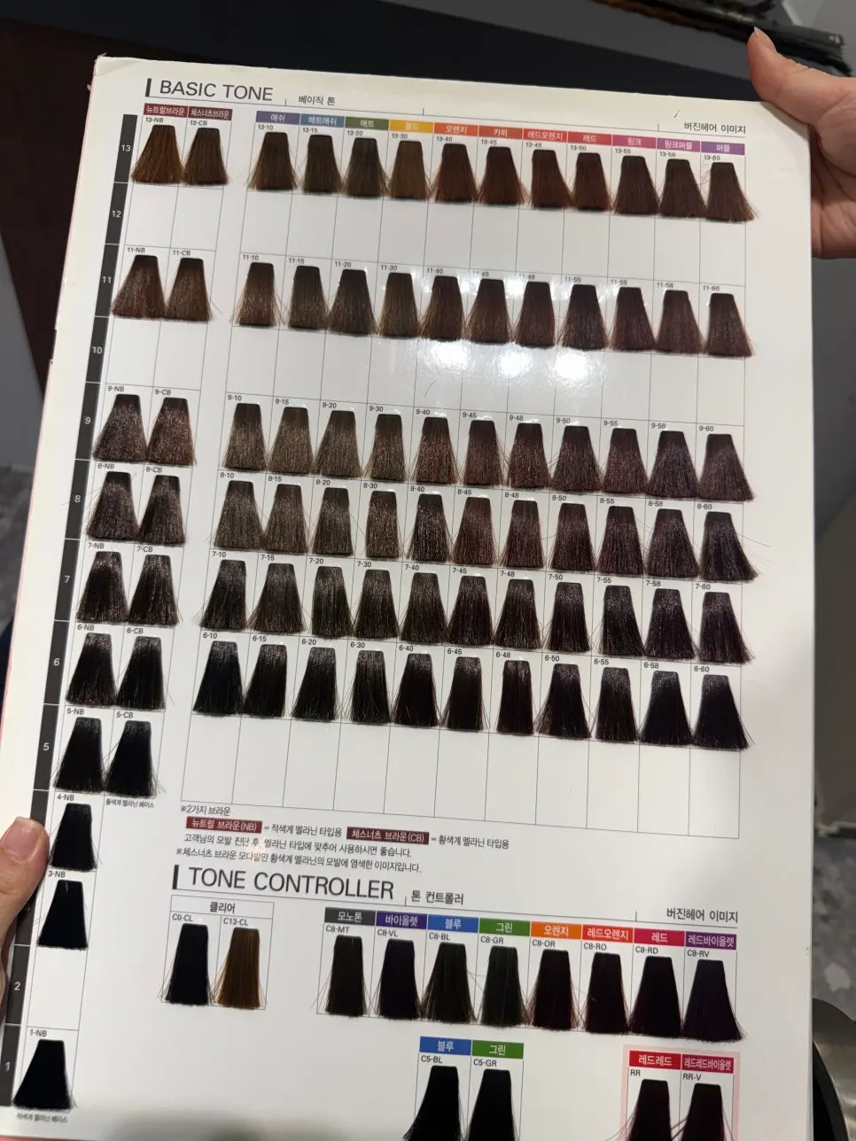 Carta de colores usada para la consulta de tinte