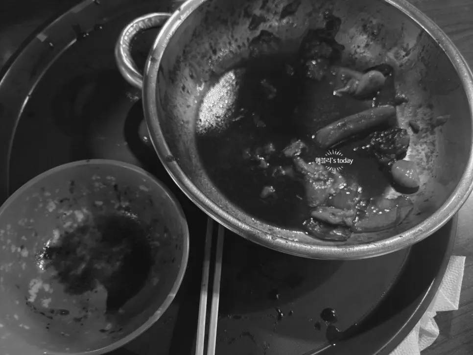Finished plate of gochu dakbokkeum after the meal