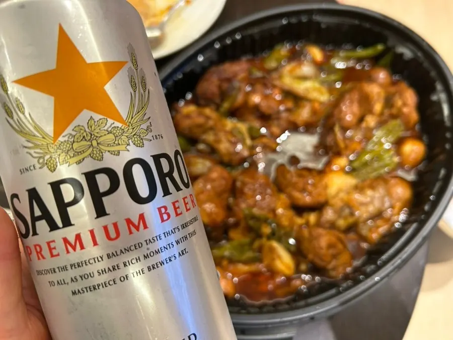 Chicken stir-fry with canned beer