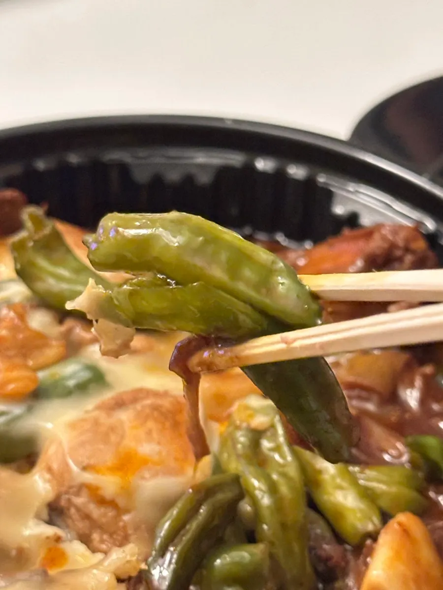 치즈를 늘려 올린 닭고기 한 점