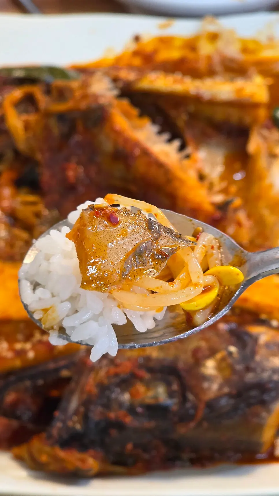 Eating braised pollack together with cauldron rice
