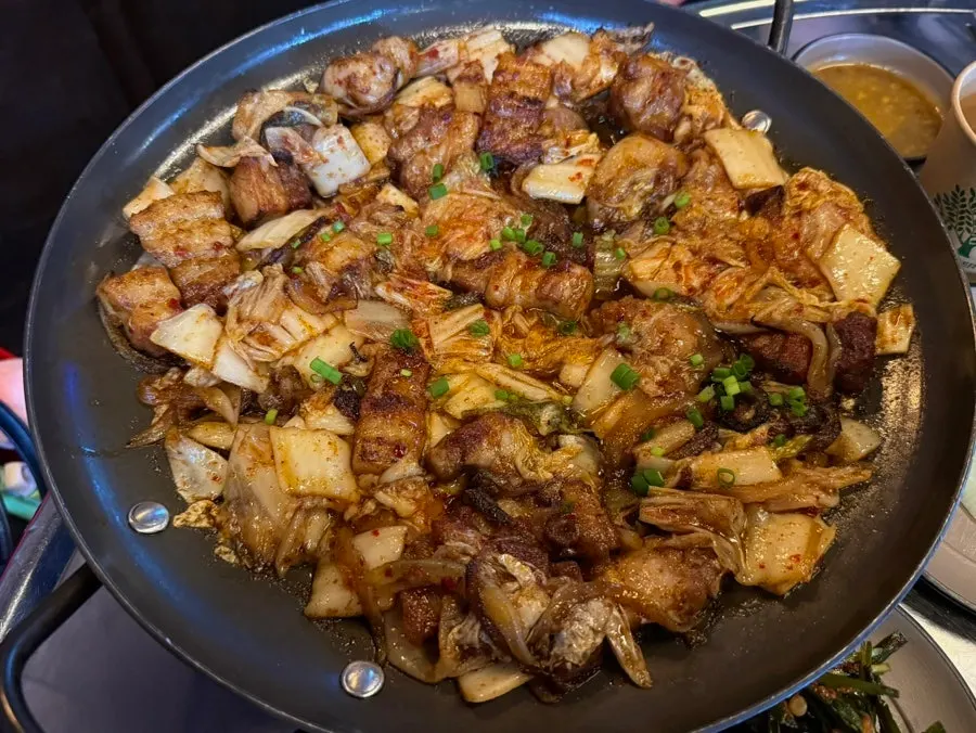 Pork belly and kimchi grilled in spicy-sweet sauce