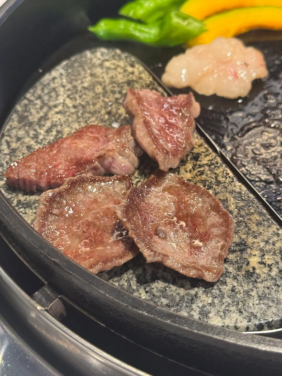 Close-up of a grilled piece of hanwoo