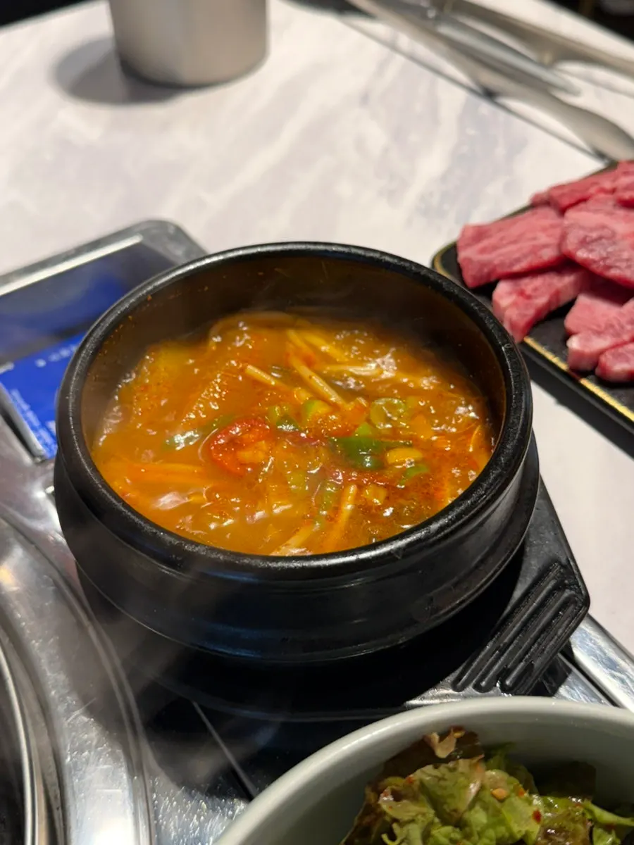 Beef radish soup served alongside the meal