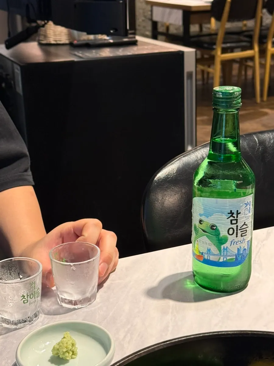 Cold soju enjoyed with the meat