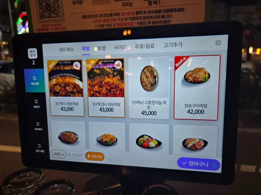 Menu information for Kkankkanhan Jokbal Yongbong Branch