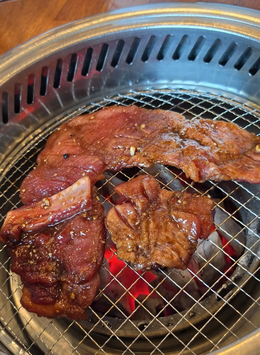 Raw seasoned pork galbi, three servings ordered