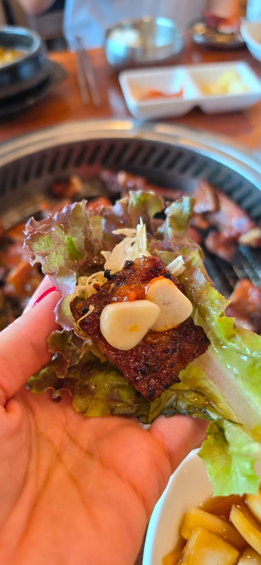 A piece of pork galbi shared with the kids