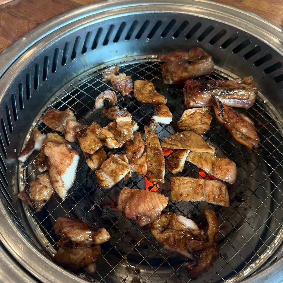 Bone-in hand-marinated pork galbi with fine scoring cuts