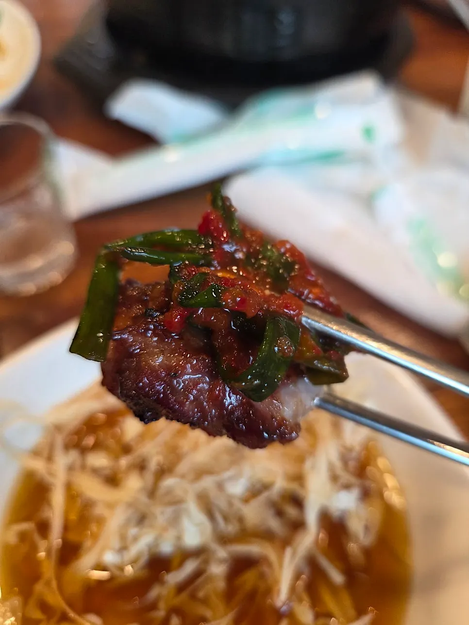 Finished grilled pork galbi with side dishes