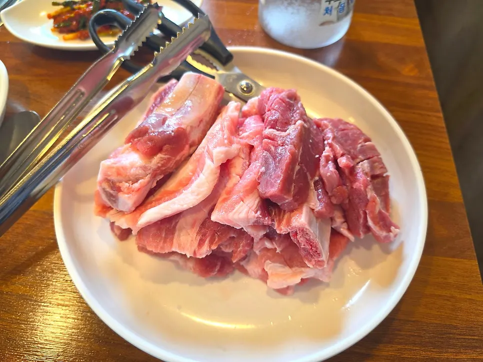 Plate with 3 servings of hand-butchered fresh pork galbi