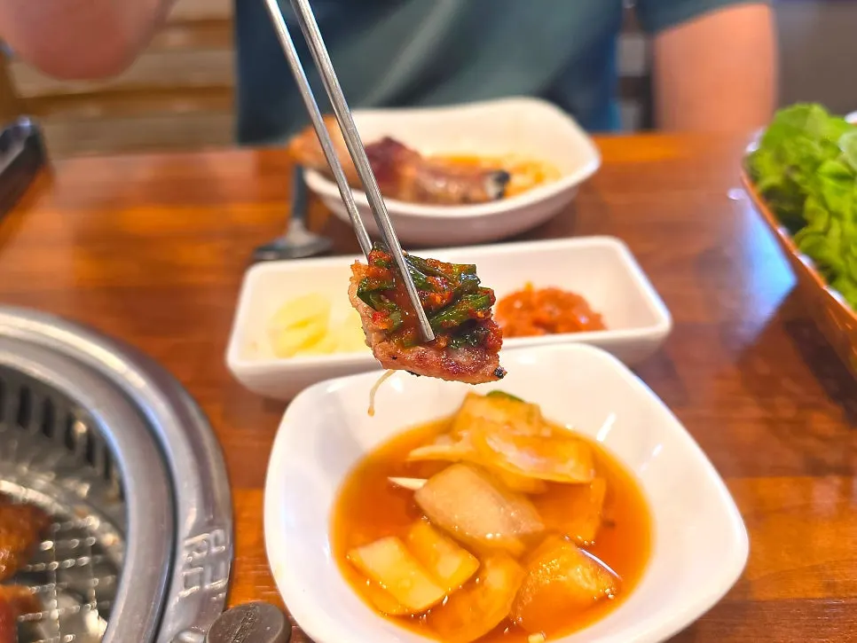 Seasoned galbi with the last meat left clinging to the bone