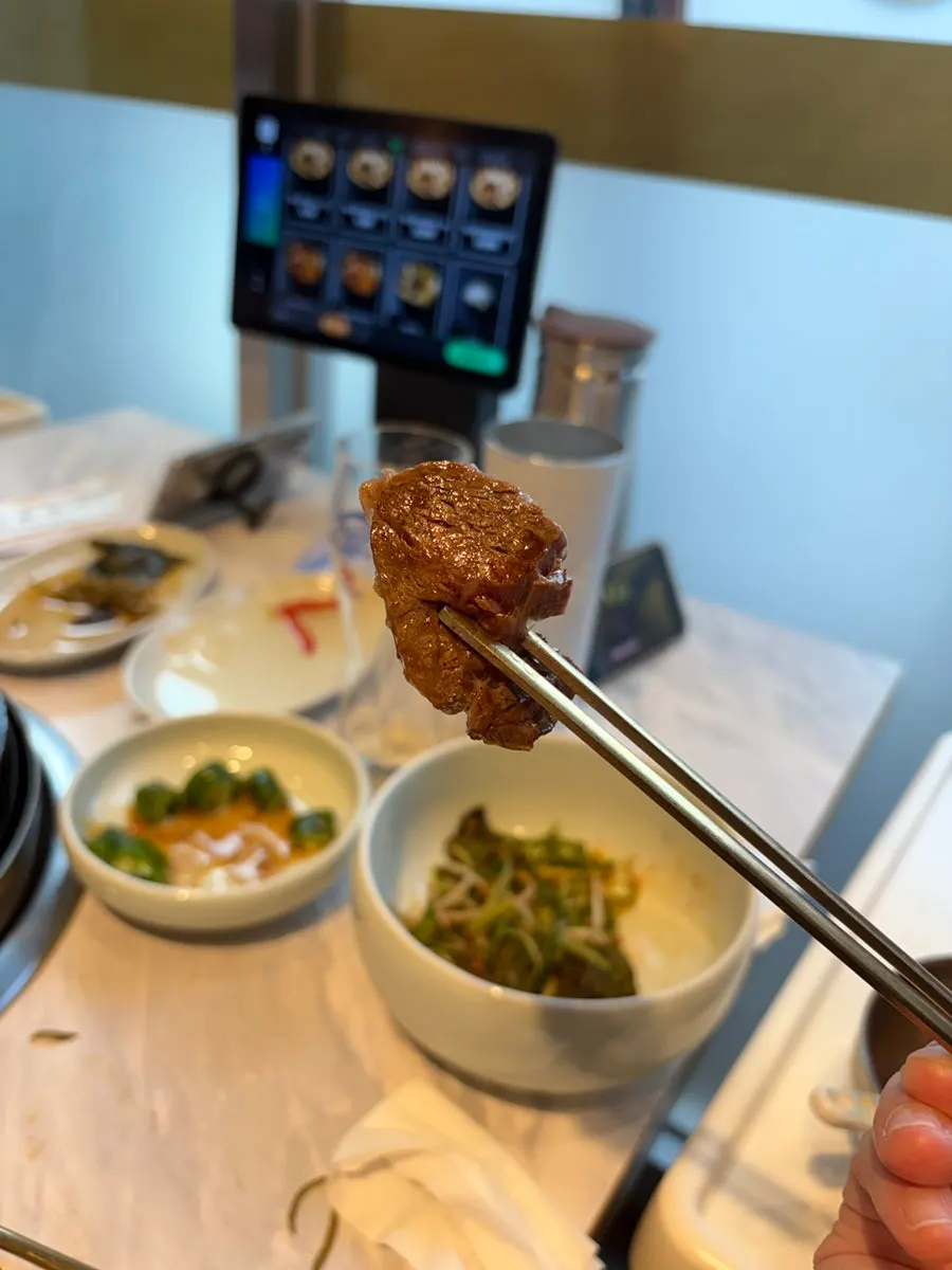 Shrimp meat attached to the sirloin, grilled